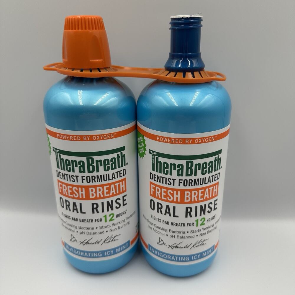 TheraBreath Fresh Breath Oral Rinse Icy Mint 1 Liter Bottles 2 Pack NEW